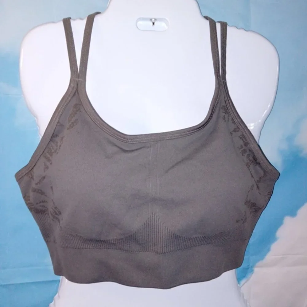 Grey Sultopy Seamless Strappy Criss-Cross Back Ribbed Sports Bra NEW